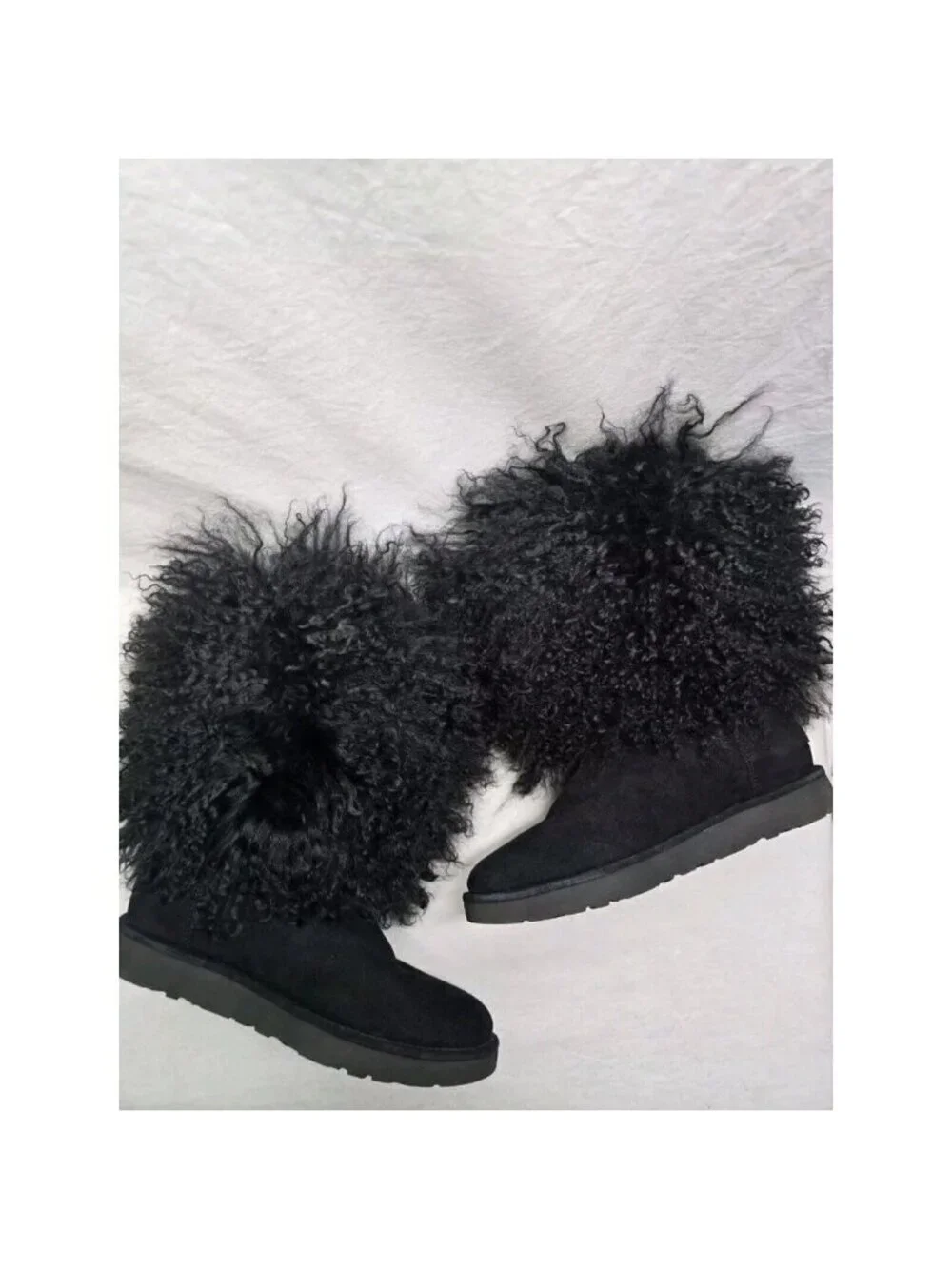 Ugg Women's Lida Boot Mongolian Sheepskin and Suede Black Size 6 US- RARE STYLE